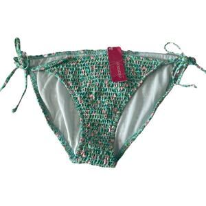 Xhilaration Womens Swim Size Large Green Floral Bikini Swim Bottoms Tie Sides